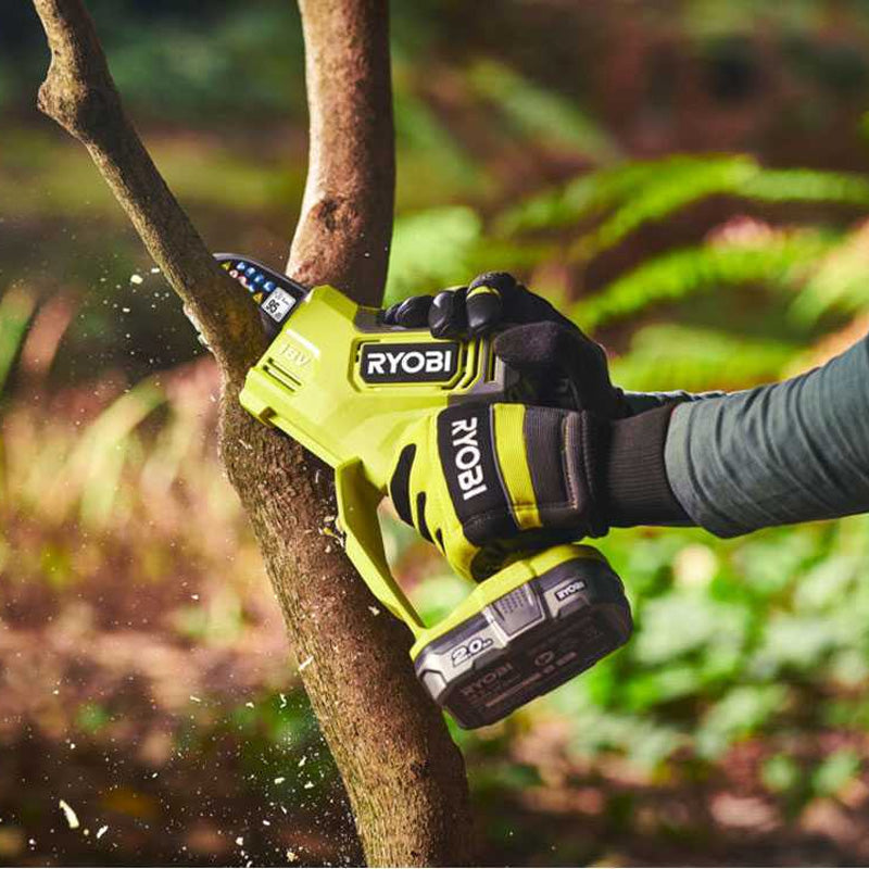 Élagueur à main 18V - RYOBI RY18PSX10A-0 - Brushless / moteur sans charbons - guide 10 cm - 6 m/s - tendeur sans outil (vendu sans batterie)