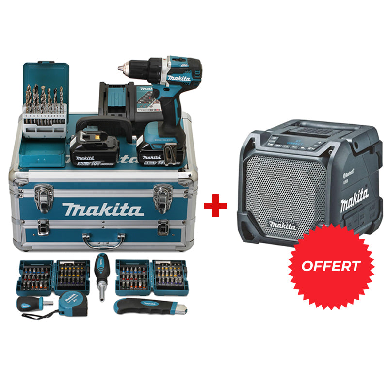 Perceuse visseuse MAKITA LXT DDF484RTX6 avec accessoires + Enceinte DMR202B