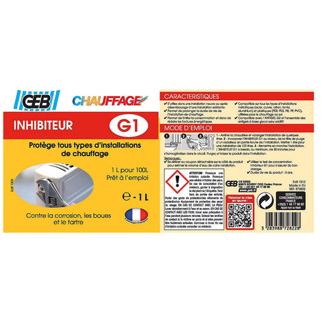 Inhibiteur G1 GEB pour protèger contre la corrosion les boues et le tartre 1L
