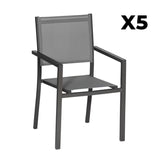 Pack de 5 chaises Jean - 56,5 x 60 x 90 cm - aluminium & textile - anthracite