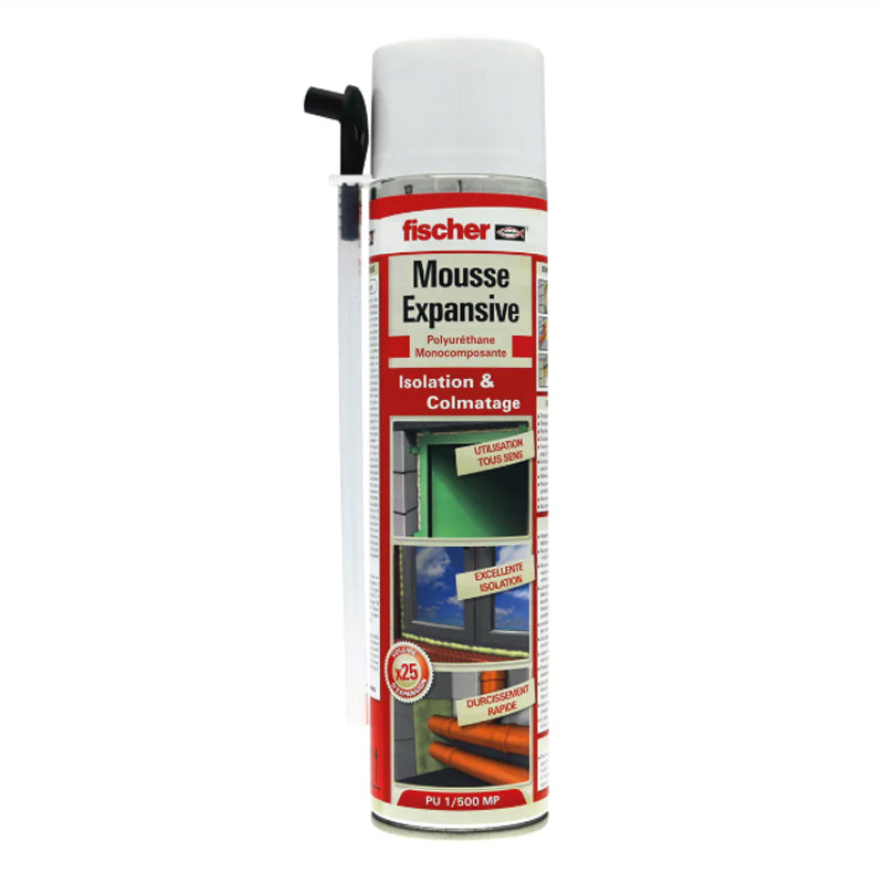 Lot de 10 Mousses expansives polyuréthane PU FISCHER 500 ml prête à l'emploi + 2 Gratuites