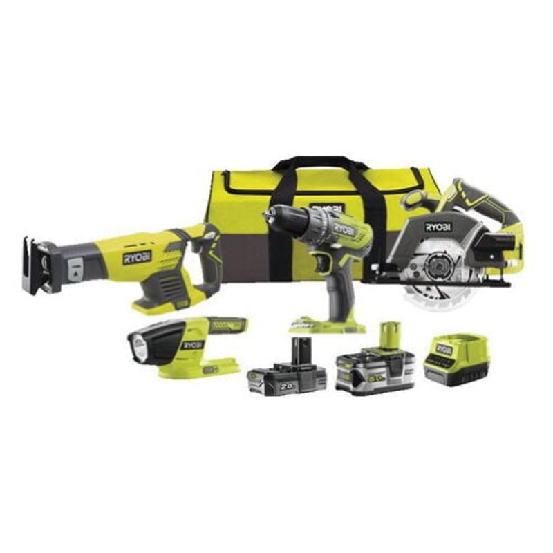 Pack 4 outils ONE+ 18V  perceuse percu + Lampe + scie sabre + scie circulaire RYOBI