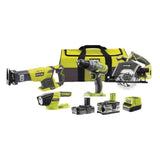 Pack 4 outils ONE+ 18V  perceuse percu + Lampe + scie sabre + scie circulaire RYOBI