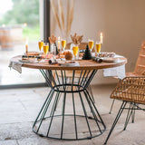 CEZARE Table Paul - 4 à 6 places - 79 x 120 x 120 cm - metal & teck - bois & noir