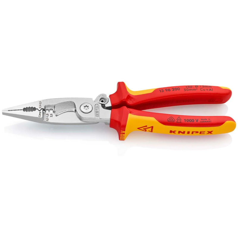 Pince multifonctions 6 outils en 1 - 200mm - Bi-matière - Chromée 1000V - Loquet KNIPEX - 1396200