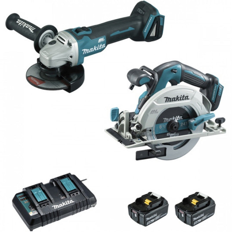 Pack 2 outils MAKITA DLX2277PTJ (DGA506+DHS680+BL1850×2+DC18RD+MAK2&4)