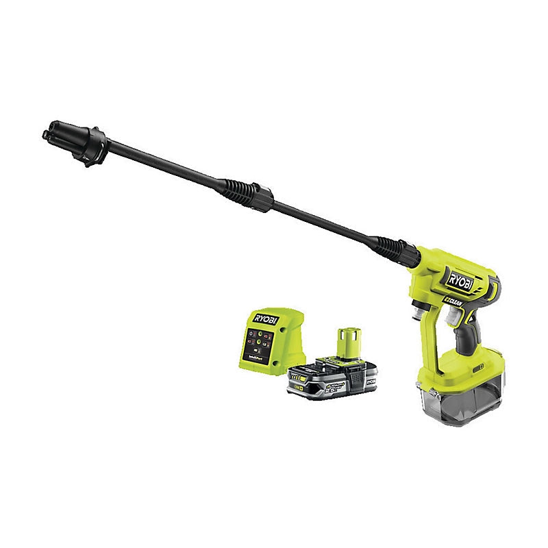 Pistolet à pression 18V - RYOBI RY18PW22A-125 - 22 bars - 182 L - buse 3-en-1 - kit de siphonnage 6 m inclus avec crépine et filtre intégrés - 1 batterie lithium+ 18V 2,5 Ah et 1 chargeur 1,5 A