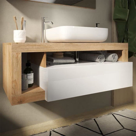 Meuble salle de bain HAMBOURG L110 - Vasque + 2 Tiroirs + 3 niches