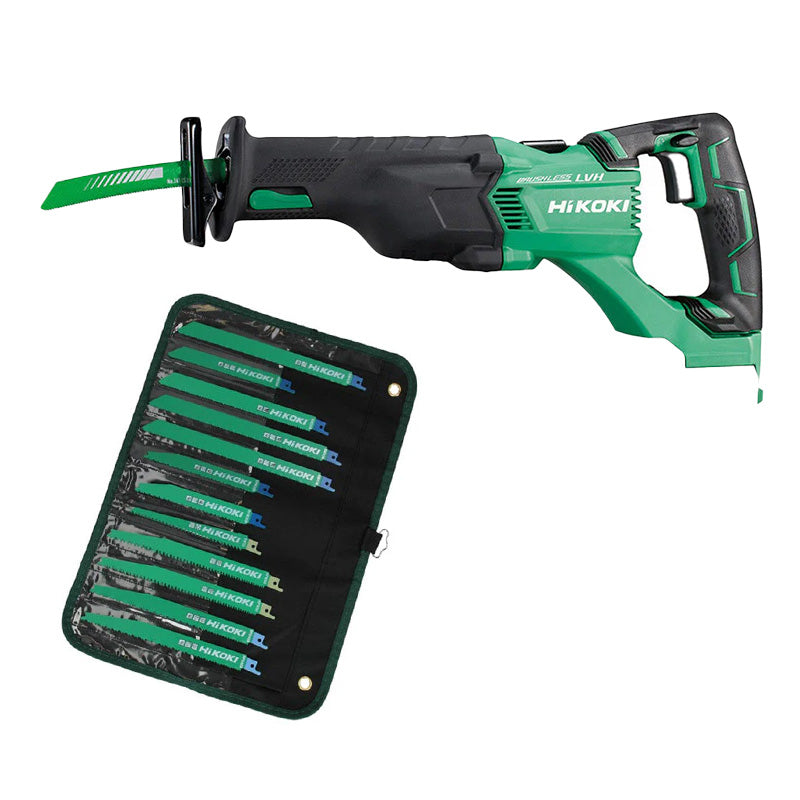 Pack Scie sabre 120mm 18V Li-Ion Brushless & pochette 12 lames - HIKOKI  CR18DBLW4Z & 752049