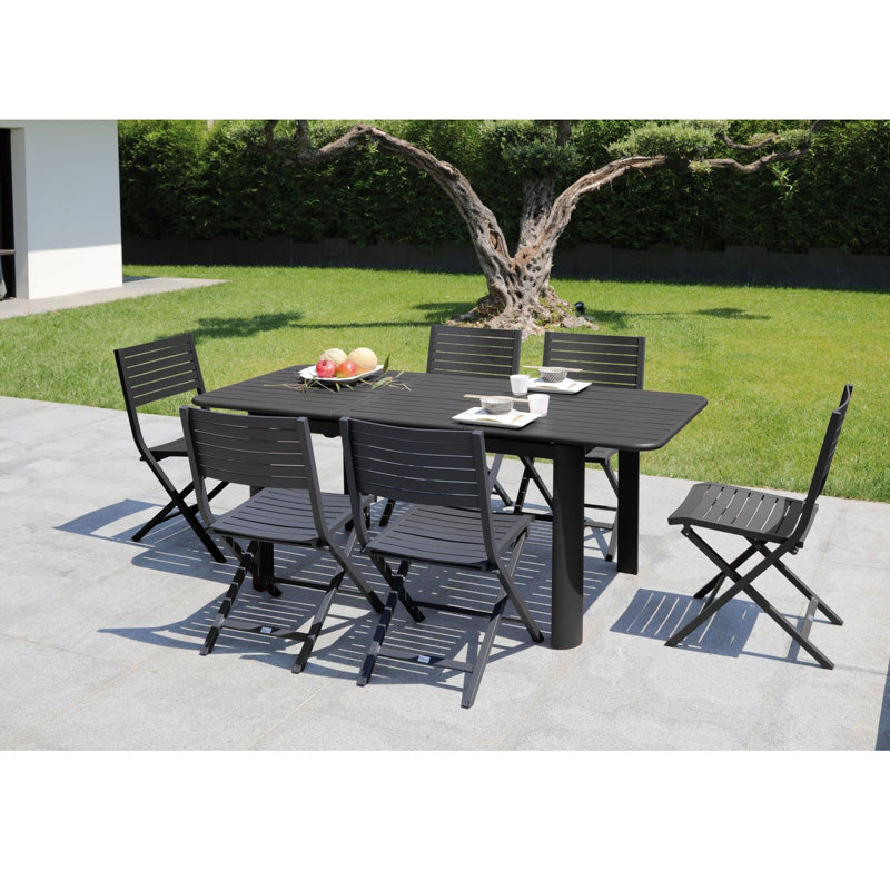 Table de jardin Long Beach 2 - Aluminium - Gris - 6 personnes