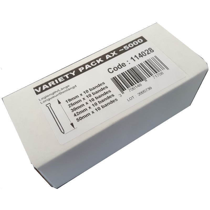 Variety pack 5000 pointes AX 1,2mm SENCO (1000 pointes x long.19/25/30/38/50mm) - kit découverte