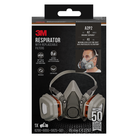 Kit 1/2 Masque + 1 Paire de Cartouches Gaz et Poussières A2-P2 - Spécial Peinture & Vernis