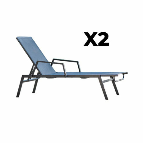 Lot de 2 Bain de soleil Alban - transat- acier & textile - noir