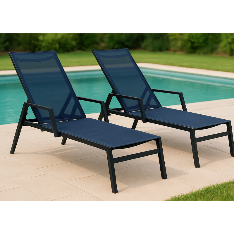 Lot de 2 Bain de soleil Alban - transat- acier & textile - noir