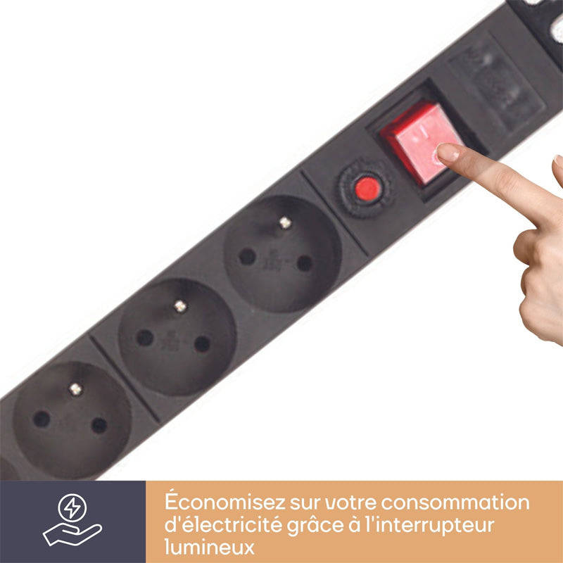 Bloc multiprise PEREL - 8 prises - Terre Française  - POUR RACK 19