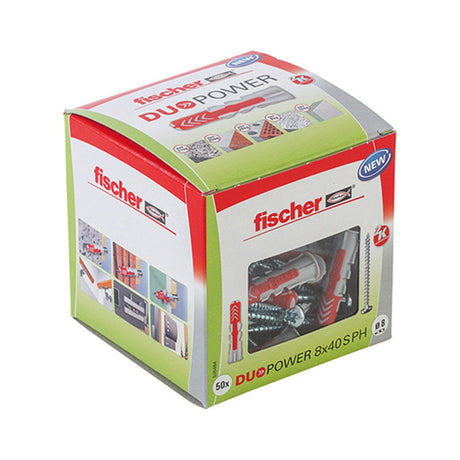 Boîte de 50 chevilles bi-matière FISCHER Duopower PH avec vis