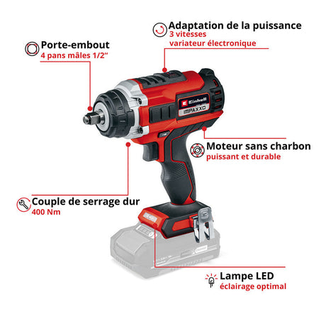 Boulonneuse sans fil IMPAXXO 18V 400Nm Power X-Change EINHELL 4510070 (Produit seul)
