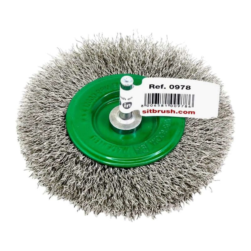 Brosse circulaire sur tige 6x25mm SIT 0978 - Pour perceuse - En inox 0,30mm - Ø100mm - E 9mm