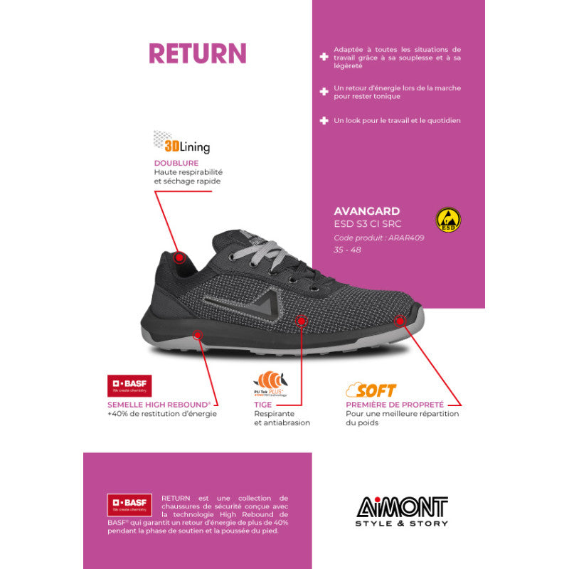 Chaussures de sécurité basse AIMONT AVANGARD S3 CI SRC ESD