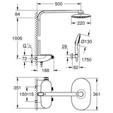 Colonne de douche thermostatique RAINSHOWER SYSTEM SMARTCONTROL 360 GROHE 26361LS0 - tête Ø 22 cm + douchette 4 jets