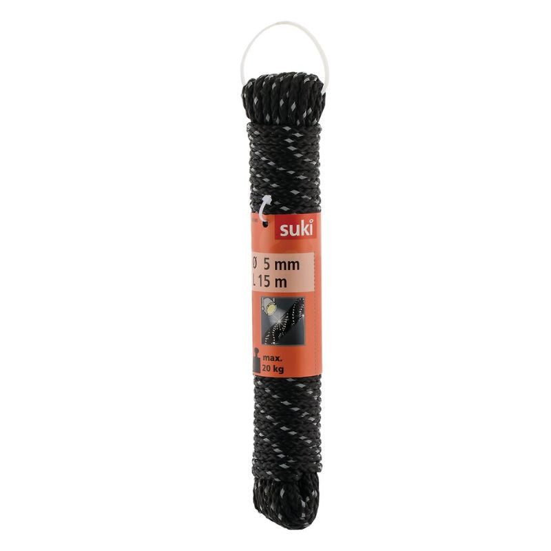 Corde réfléchissante SUKI 5060257 - En polypropylène - Noir - 4,8mm - 15m