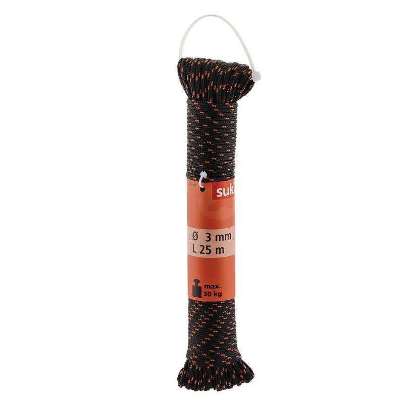 Corde tressée SUKI 5060180 - En polyamide et polypropylène - Orange et noir - 3mm - 25m