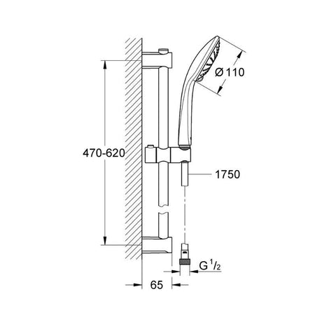 Ensemble VITALIO JOY GROHE 27333000 douchette 3 jets + barre 60 cm + flexible 175 cm - chrome