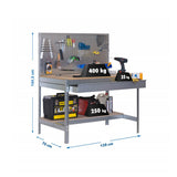 Etabli de travail 1200mm - SIMONRACK - BT2 BOX 1200 - 2 tablettes 1 tiroir et panneau percé