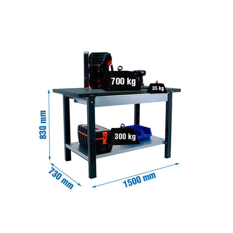 Etabli de travail métal 1500mm - SIMONRACK - BT6LPRO 1BOX - 700 kg 2 tablettes 1 tiroir