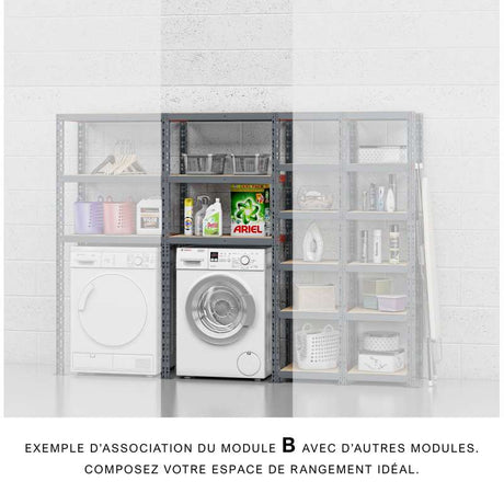 Extension étagère charge lourde MODULÖ STORAGE avec 3 plateaux de 70 cm de long (SYSTÈME EXTENSION)
