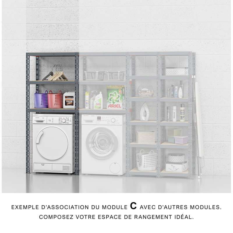 Extension étagère charge lourde MODULÖ STORAGE avec 4 plateaux de 100 cm de long (SYSTÈME EXTENSION)