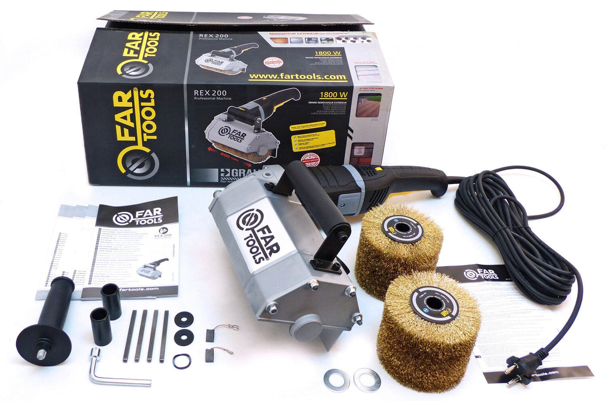 REX 200 Grand rénovateur exterieur FARTOOLS Puissance  1800 W, Diamètre de l'abrasif   120 MM, Longueur de l'abrasif 200 MM, Vitesse de rotation 900-3000 TR/MIN, Récupérateur de poussières Collecteur ,