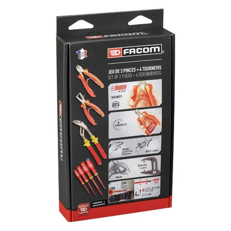 Jeu de 3 pinces + 4 tournevis isolés - 1000V FACOM VE.A2PB