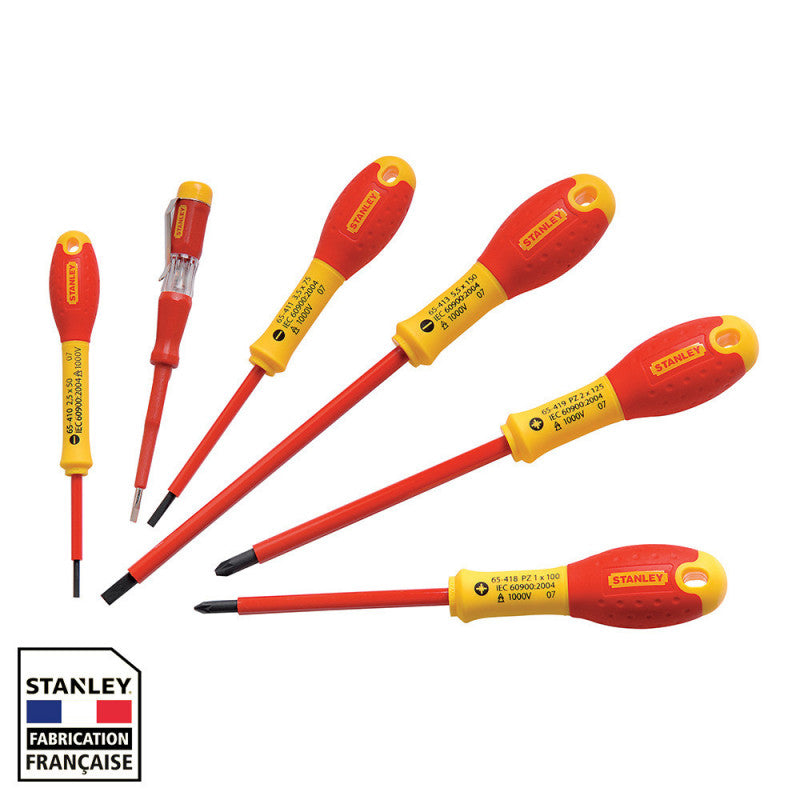 Jeu de 6 tournevis STANLEY 0-65-443 FATMAX isolés 1000V elec + testeur - pozidriv