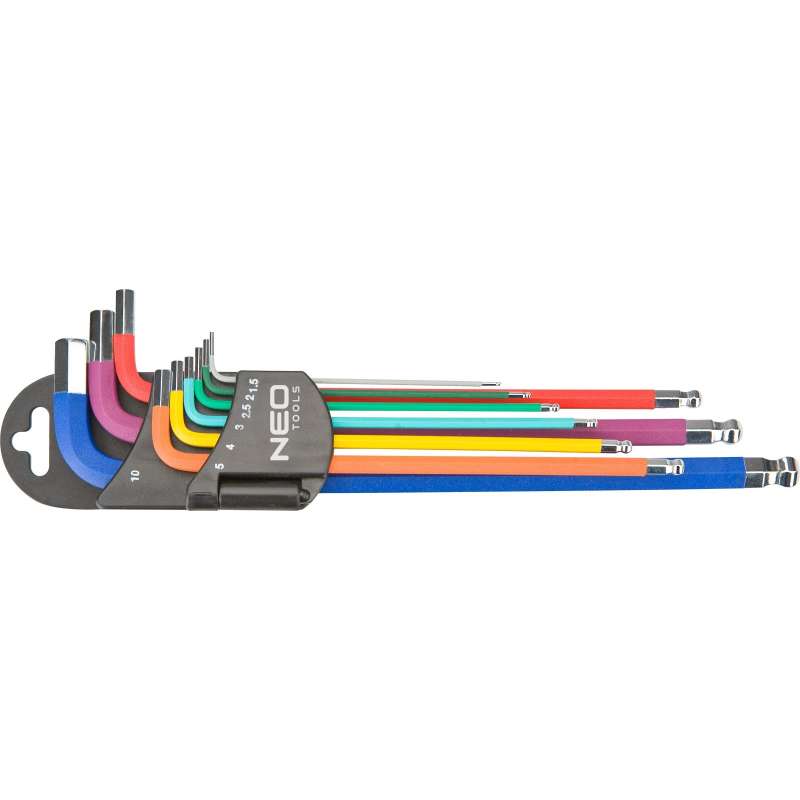 Jeu de 9 Clés Allen Colors Taille 1,5 à 10 mm NEO TOOLS 09-512