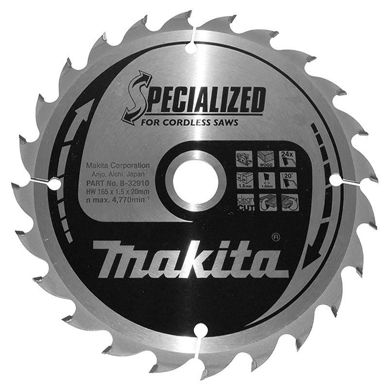 Lame carbure MAKITA B-32910 ''Specialized'' Bois pour scies circulaires sans fil Ø165mm x 20 x 24 dents