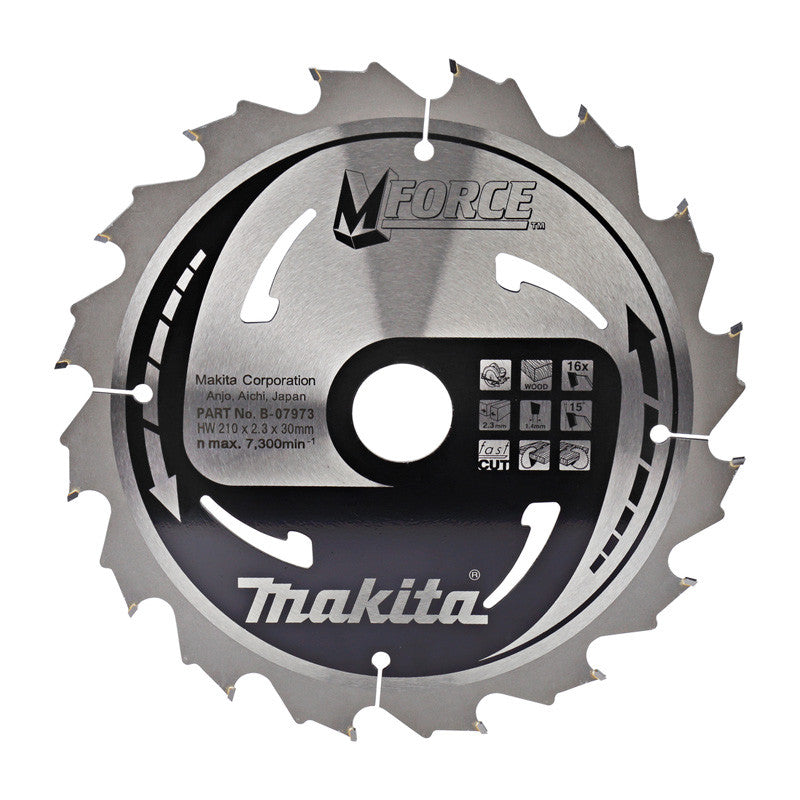 Lame carbure ''MForce'' MAKITA B-07973 , pour bois, pour scies circulaires, 16 dents, Ø : 210 mm