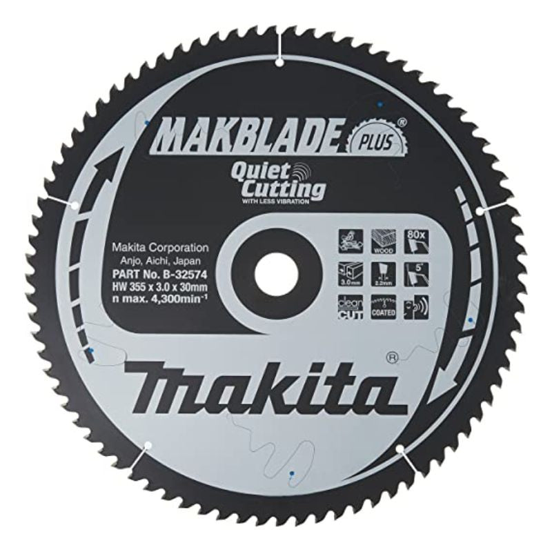 Lame carbure Ø355mm MAKITA B-32574 ''MAKBLADE Plus'' Bois pour scies circulaires