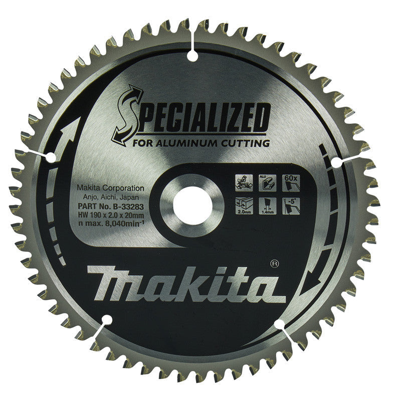 Lame de scie circulaire MAKITA B-33283, alliage T.C.T spécialisé, 190 x 20 mm, 60 dents, pour aluminium