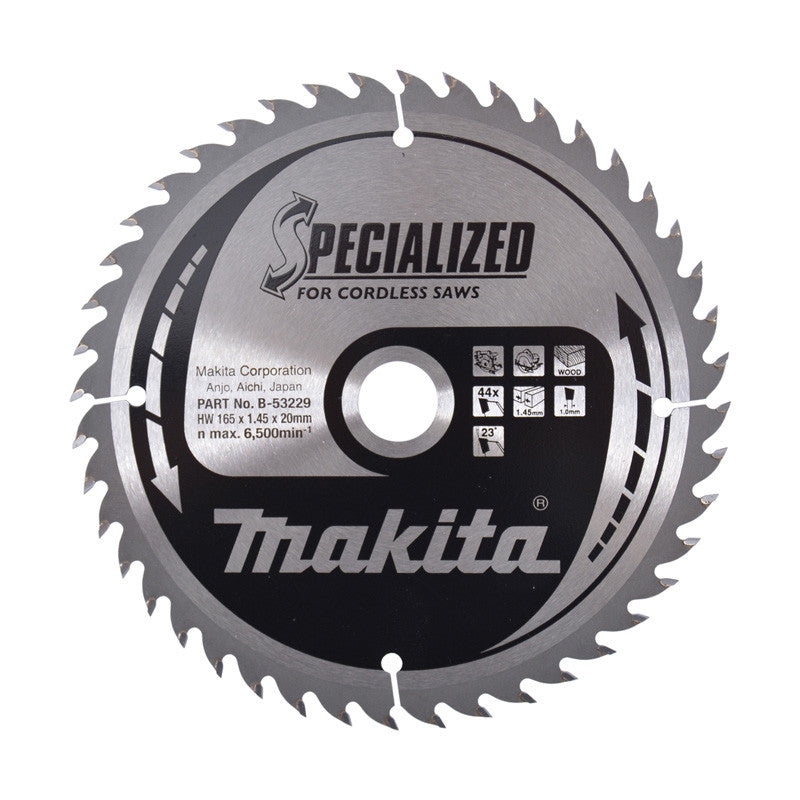 Lame de scie circulaire MAKITA B-53229, alliage T.C.T spécialisé, 165 x 20 mm, 44 dents, pour bois