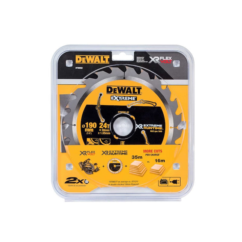 Lame de scie circulaire sans fil Carbure XR Runtime DEWALT DT99562-QZ 190x30mm 24T