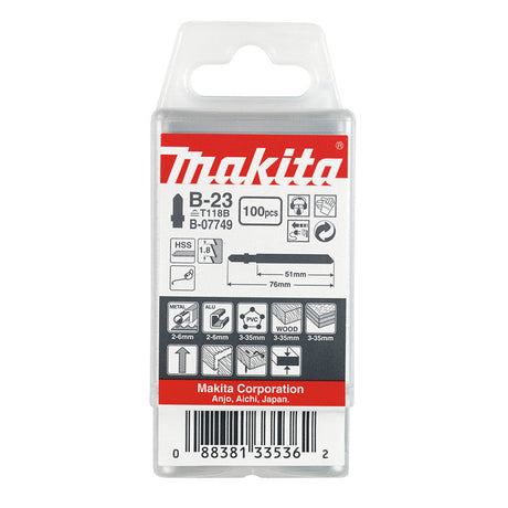 Lot 100 Lames de scie sauteuse MAKITA B -07749- B23 - 1,8 x 51mm