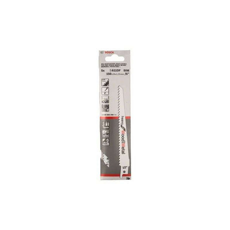 Lot de 5 lames de scie sabre S 611 DF BOSCH 2608656258 pour bois et métal