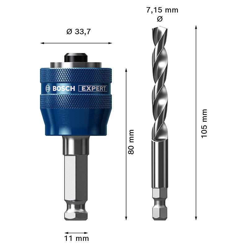 Mandrin BOSCH 2608900527 PC 3/8" 8,7 mm avec foret HSS-G Ø 7,15 x 105 mm