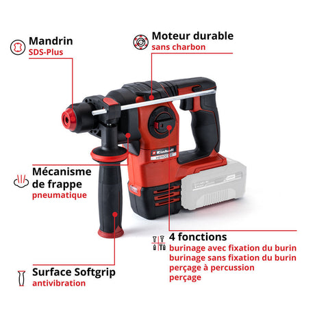 Marteau Perforateur sans fil 18V 2.2J SDS-Plus EINHELL HEROCCO - Solo Power X-Change - Machine nue