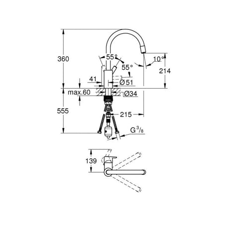 Mitigeur évier FEEL GROHE 30185002 bec col de cygne pivotant - chrome