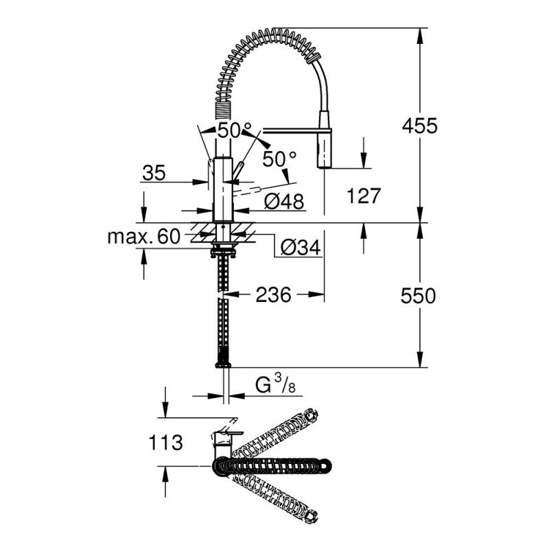 Mitigeur évier GET 360° GROHE 30361000 - col de cygne professionnel - douchette déclipsable - chromé