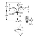 Mitigeur lavabo EUROSMART GROHE 23923002 bec bas - taille M - chrome