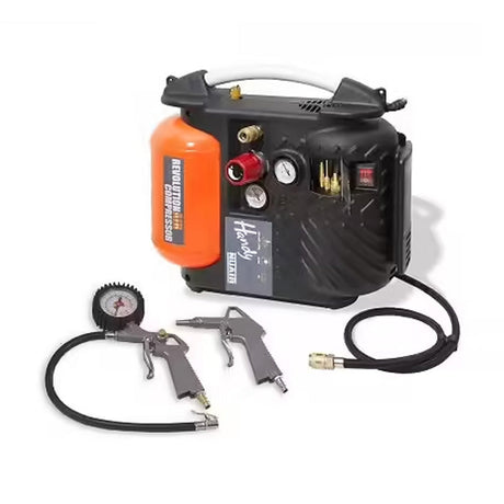 Compresseur HANDY  5L 1.5 HP + tuyau  + soufflette + poignée de gonflage homologuée + 3 embouts de gonflage - REVOLUTIONAIR - 425022