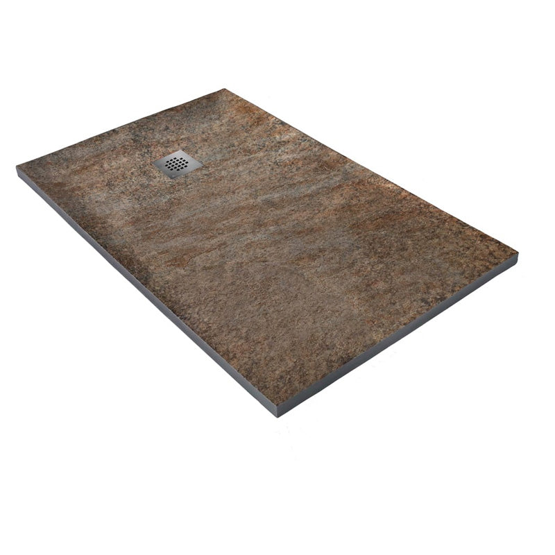 Receveur pierre naturelle cuivre MARMOX grille carrée acier excentrée